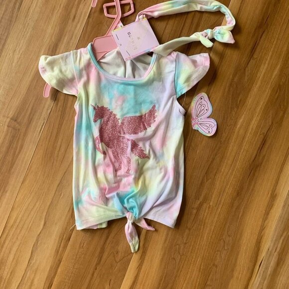 Btween Girls 2T Unicorn Graphic Tie Dye Tee, Pink Pants, Matching Scrunchie New - Picture 3 of 8